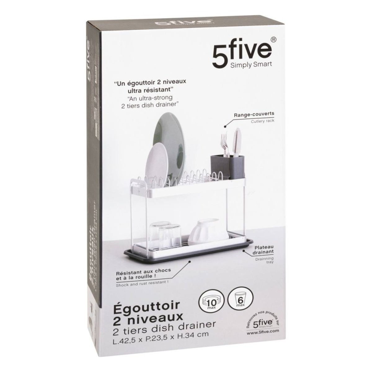 Égouttoir à vaisselle 2 niveaux en aluminium gris, ATMOSPHERA