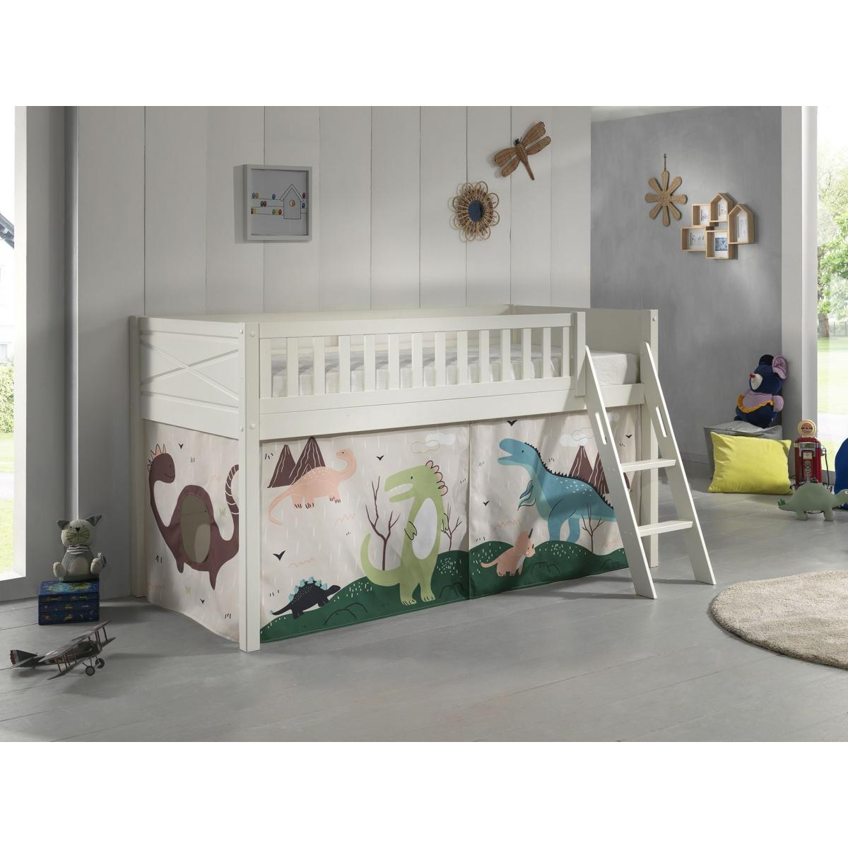 Scott Lit Mezzanine et Rideau Dino couleur unique, VIPACK
