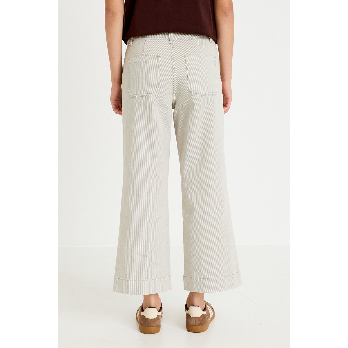 Pantalon large cropped taille haute vert kaki, CACHE CACHE