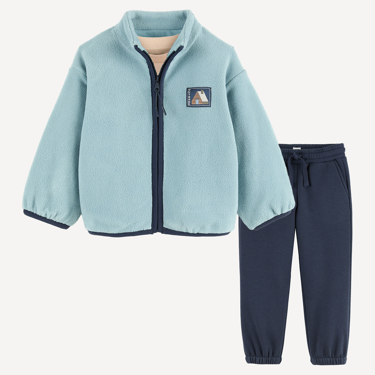 3-Piece Zip-Up Fleece, Long Sleeve T-Shirt and Joggers Outfit blue, LA REDOUTE COLLECTIONS