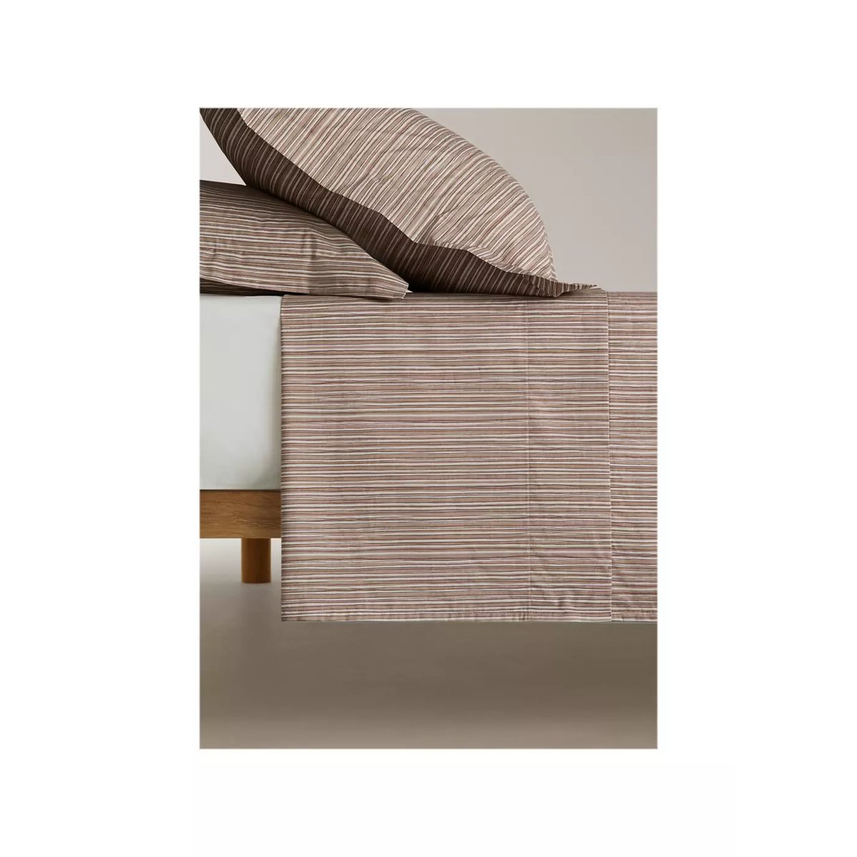 Drap plat imprimé rayures fines 135/140 cm tabac, MANGO HOME