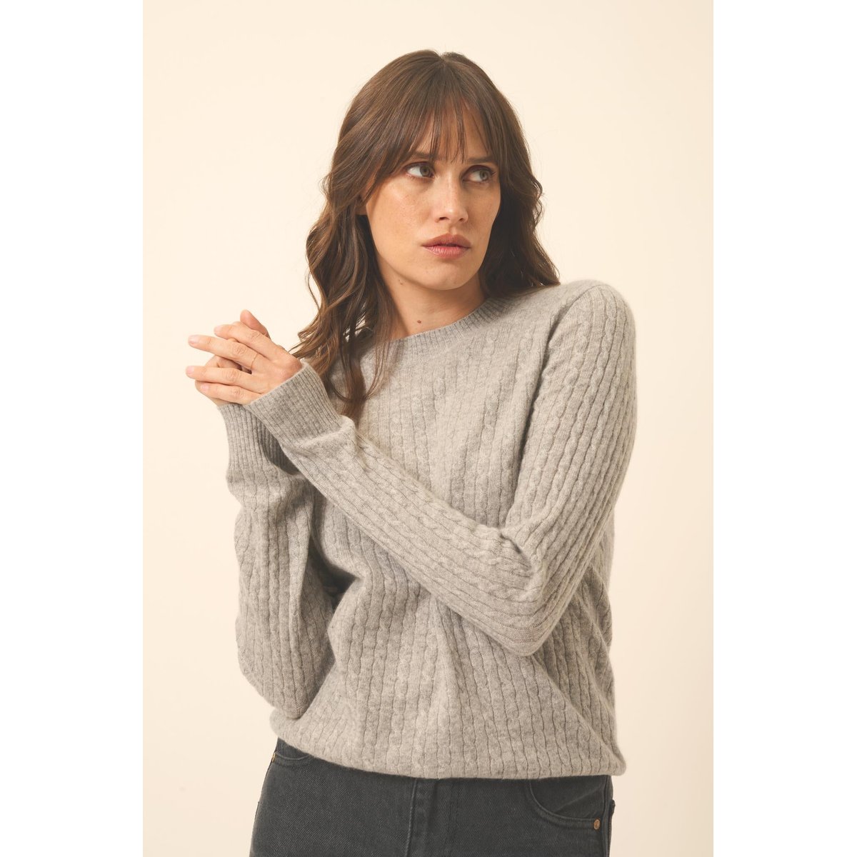 Pull Col Rond Nuage Chiné Jade gris clair chiné, JUST CASHMERE