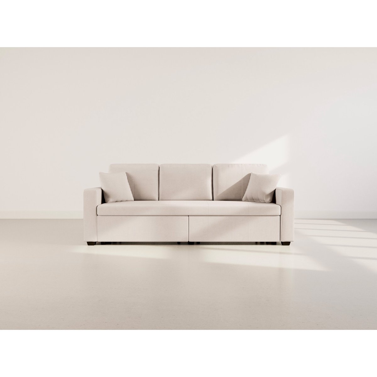 Canapé droit convertible velours côtelé 3pl, CYRUS beige, BEST MOBILIER