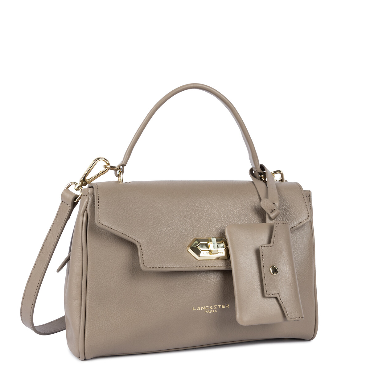 Sac à main à rabat avec fermoir en cuir, MADEMOISELLE GRACE sable, LANCASTER