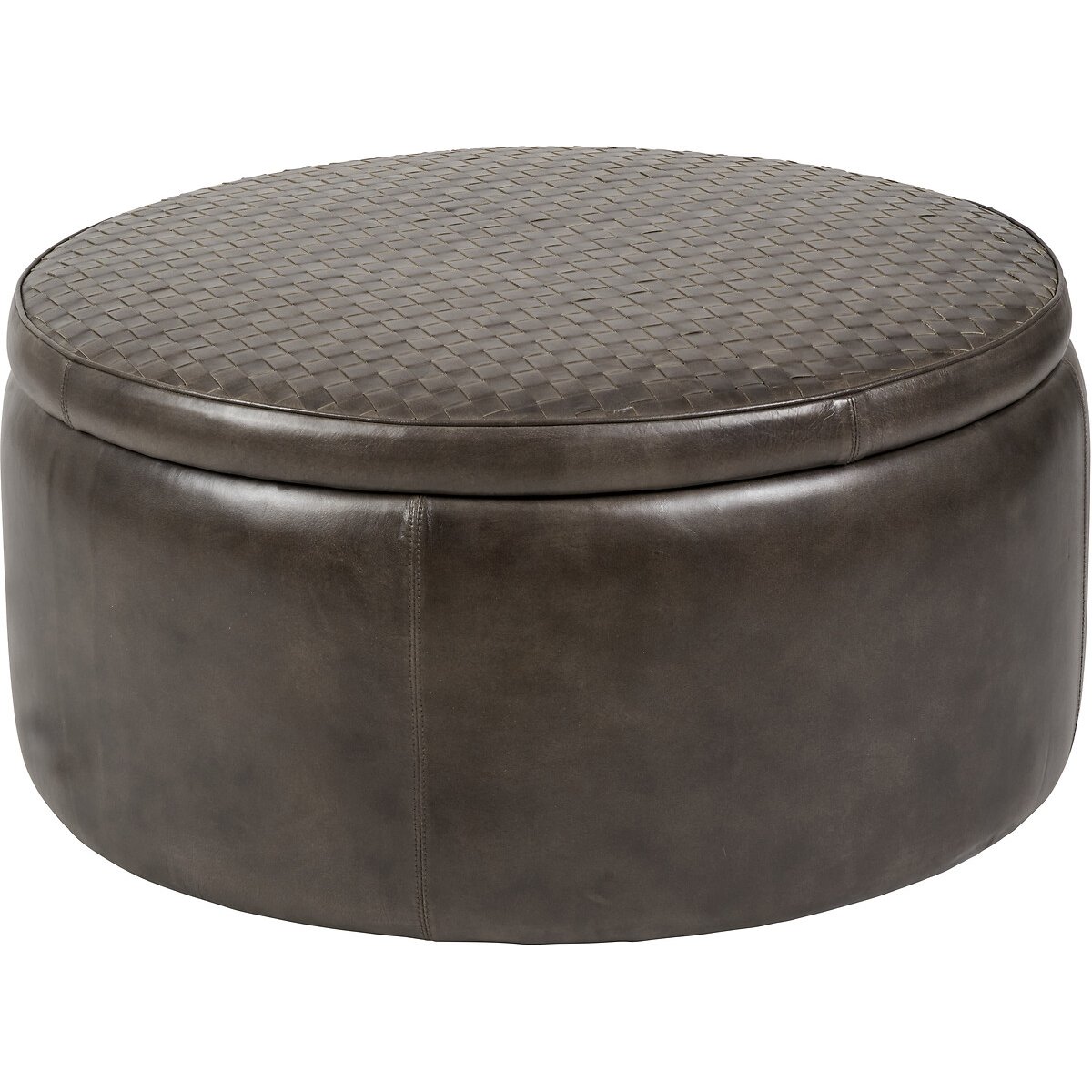 Aramis Round Woven Leather Storage Pouffe brown leather, ÉDITÉ