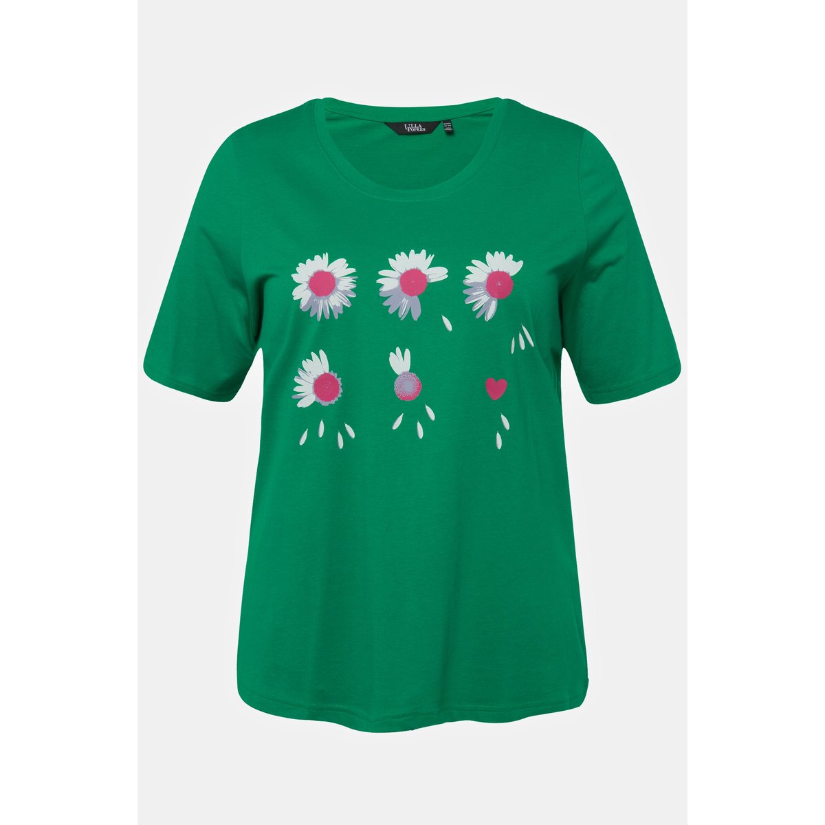 T-shirt à fleurs. Coupe Classic Fit. Col vert émeraude, ULLA POPKEN