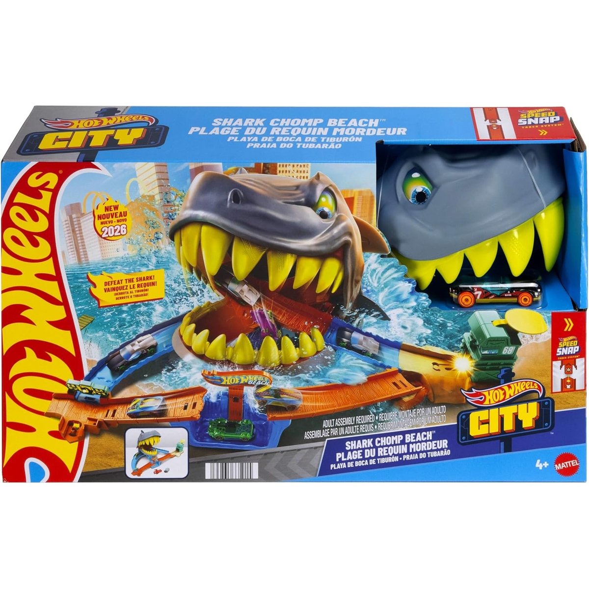 Hot Wheels Circuit de course L'Attaque du Requin multicolore, MATTEL