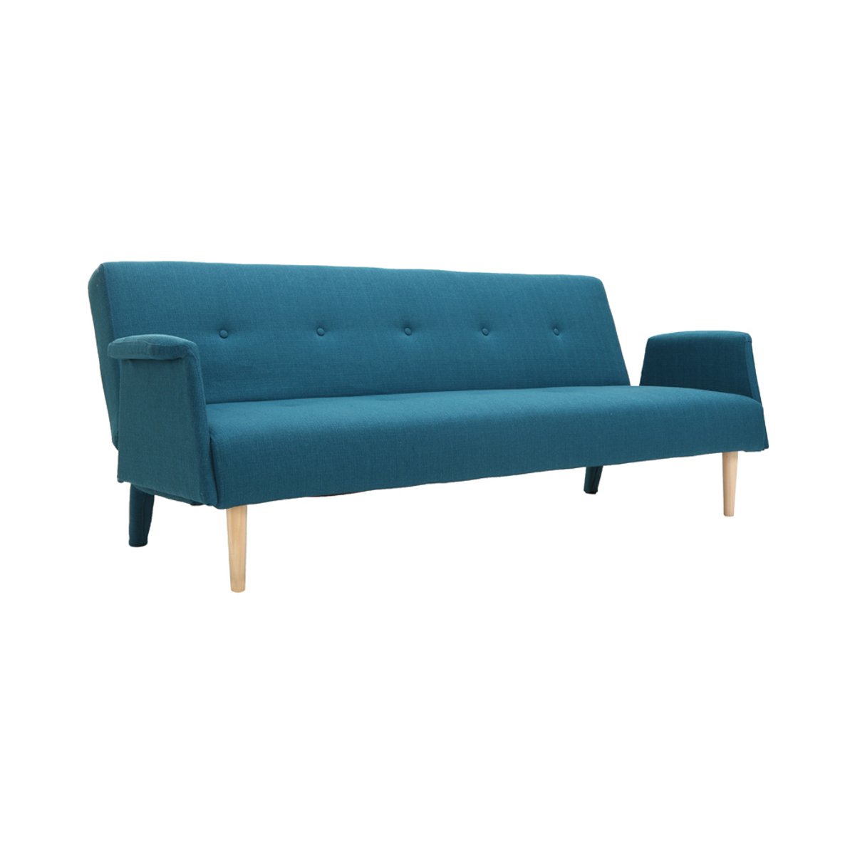 Canapé convertible scandinave 3 places en tissu bleu canard et bois clair OSCAR bleu canard, MILIBOO