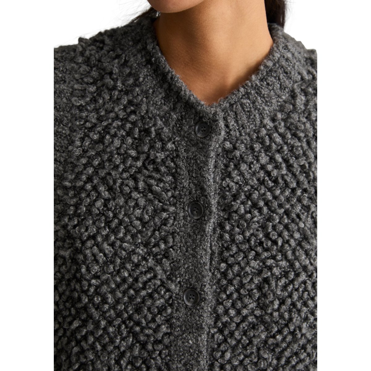 Cardigan sans manches en bouclé bubble , coupe régulière en mélange de coton, de laine vierge et de viscose gris, MARC O’POLO DENIM