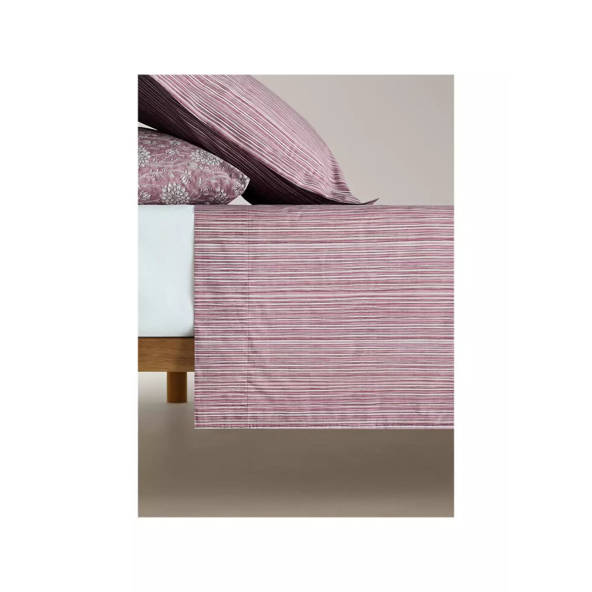 Drap plat imprimé rayures fines 180/ 200 cm rose pâle, MANGO HOME