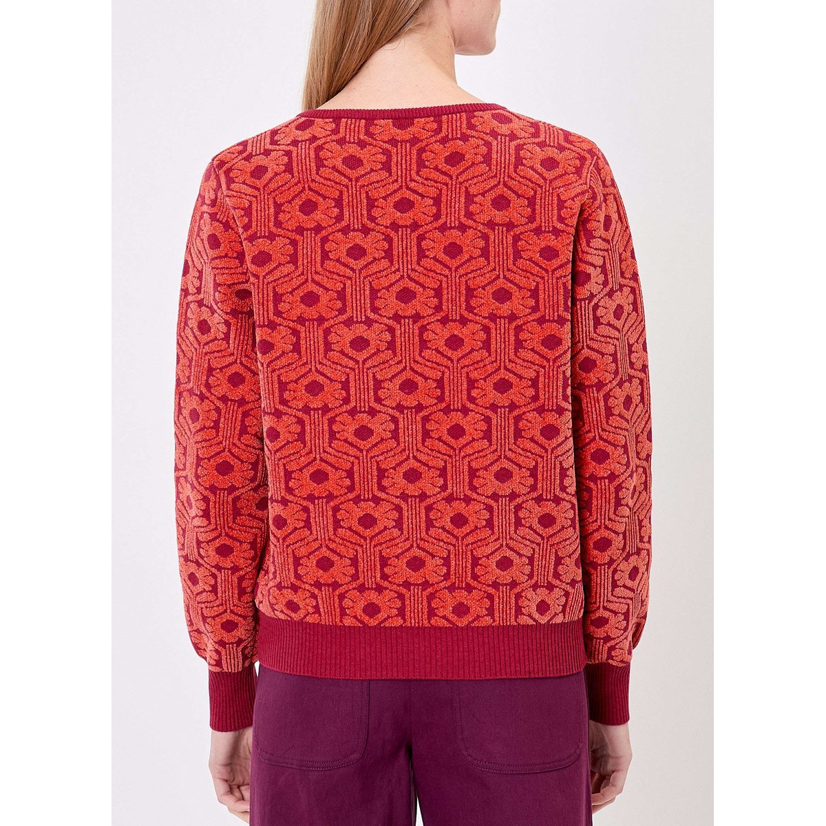 Pull col V maille jacquard ELIODO orange, PRINCESSE NOMADE