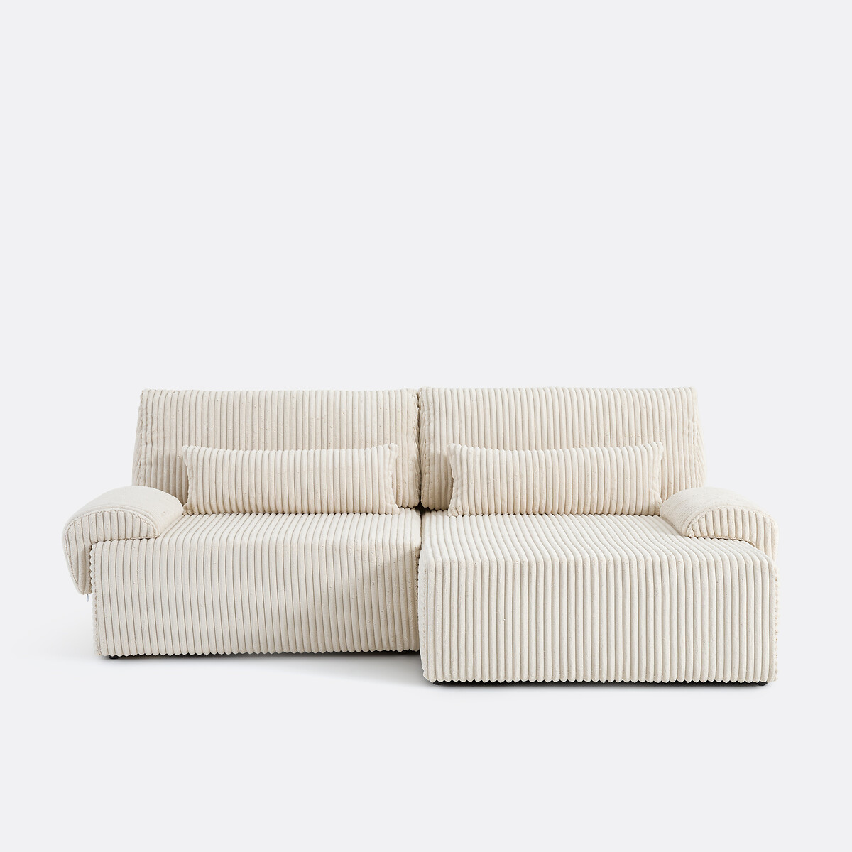 Canapé d'angle convertible avec coffre, en velours côtelé XL, MAONA ecru, LA REDOUTE INTERIEURS
