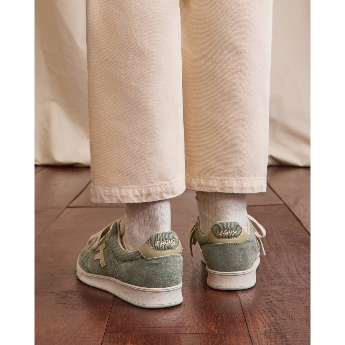 Baskets basses suede tissu PALMER kaki foncé, FAGUO