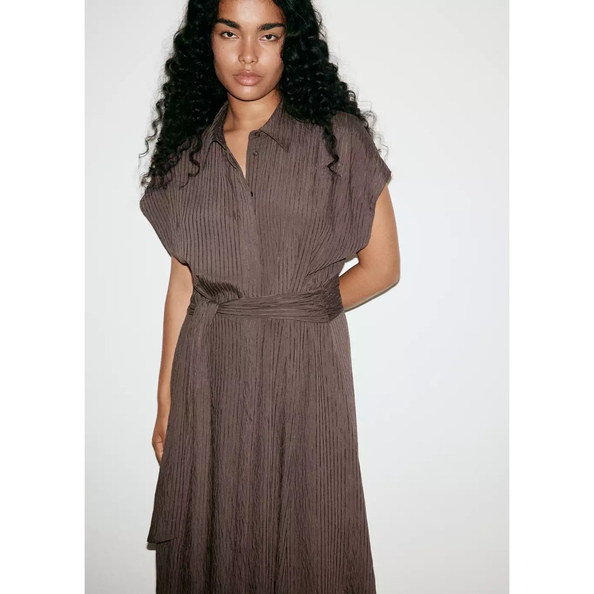 Robe chemisier ceinture marron, MANGO