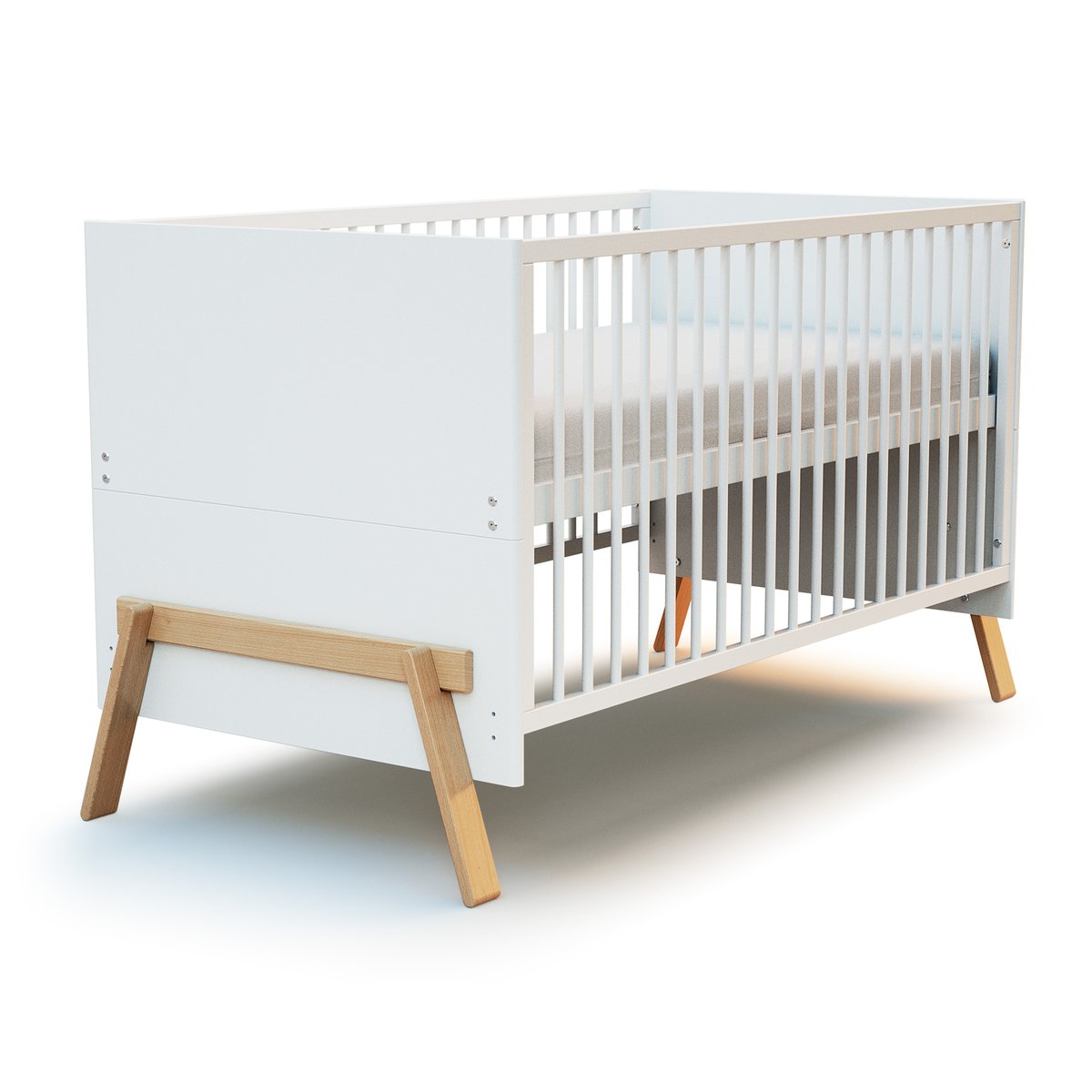 Lit bébé évolutif en bois CANAILLE blanc et hêtre verni, AT4
