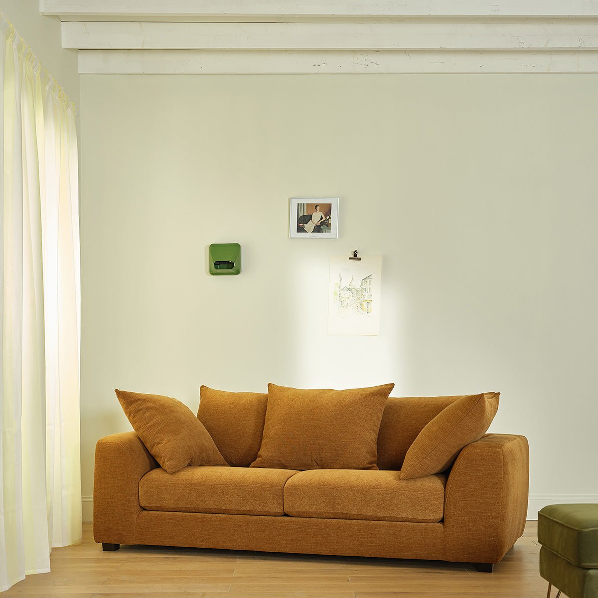 Canapé droit 3 places en tissu effet lin EDMOND bronze, BERAH GETAH