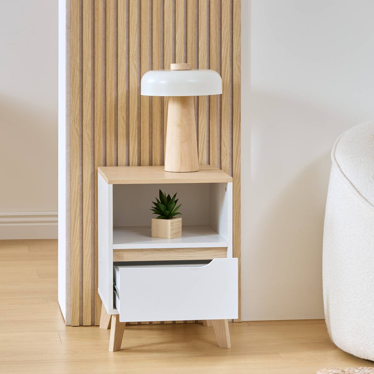 Table de chevet carrée avec tiroir LUMA blanc, 5FIVE SIMPLY SMART