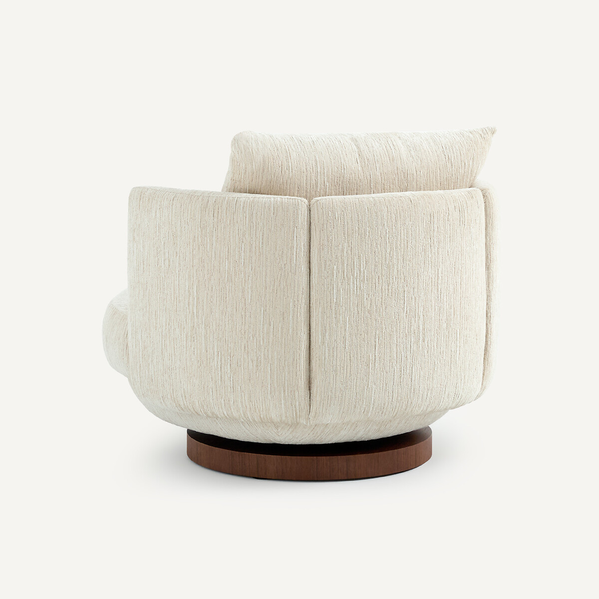 Fauteuil pivotant en velours texturé et plaqué noyer, ROSEO ecru, AM.PM