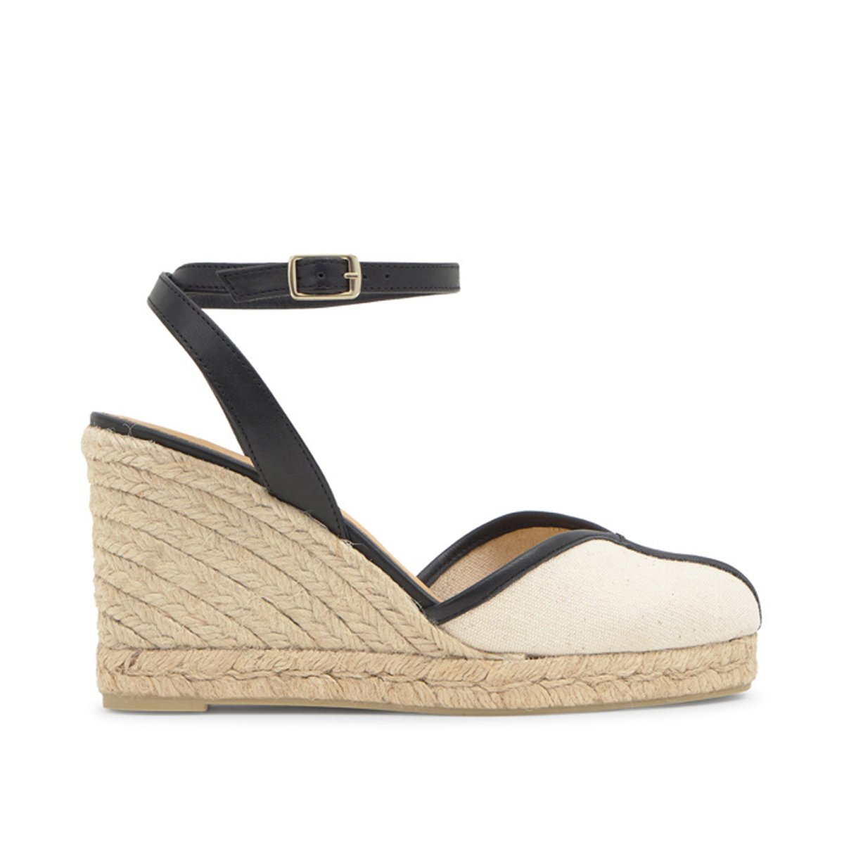 Espadrilles compensées avec finitions en cuir à bride cheville CECILIA crème, CASTANER