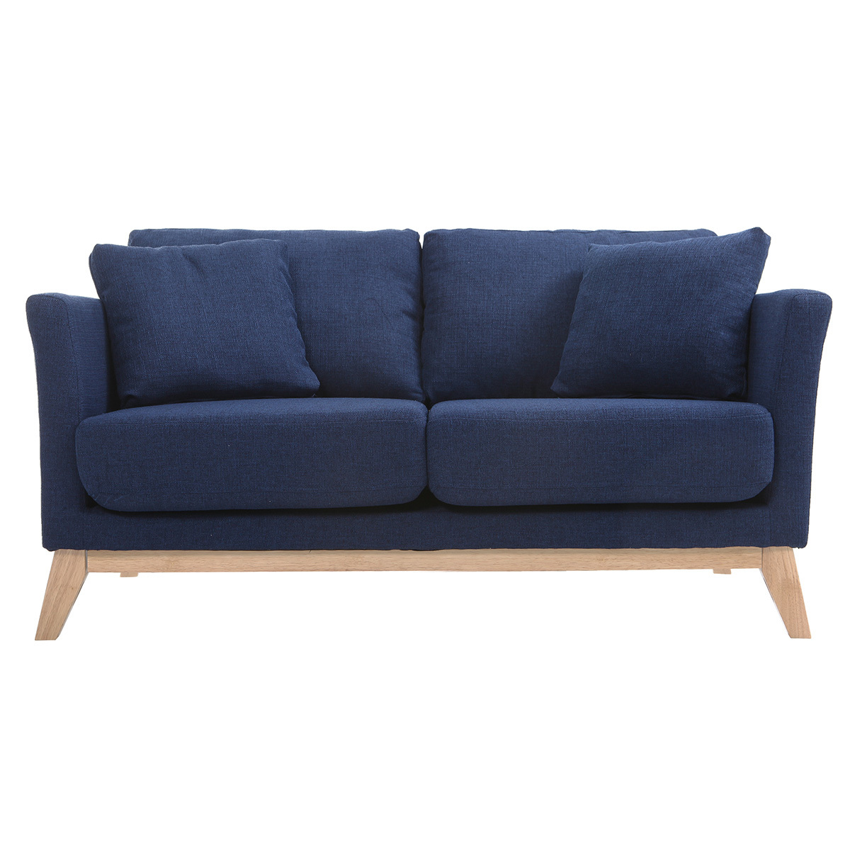 Canapé scandinave déhoussable 2 places en tissu chenille terre brûlée et bois clair OSLO bleu marine, MILIBOO