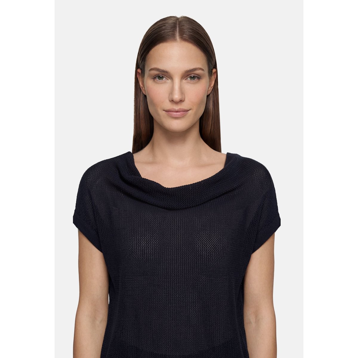 Pull-over en maille ajourée à encolure bénitier dark sky, BETTY BARCLAY