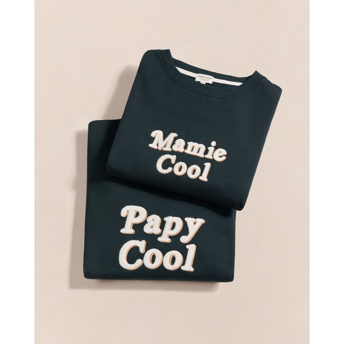 Sweat brodé en coton bio, COOL bleu - charbon, EMOI EMOI
