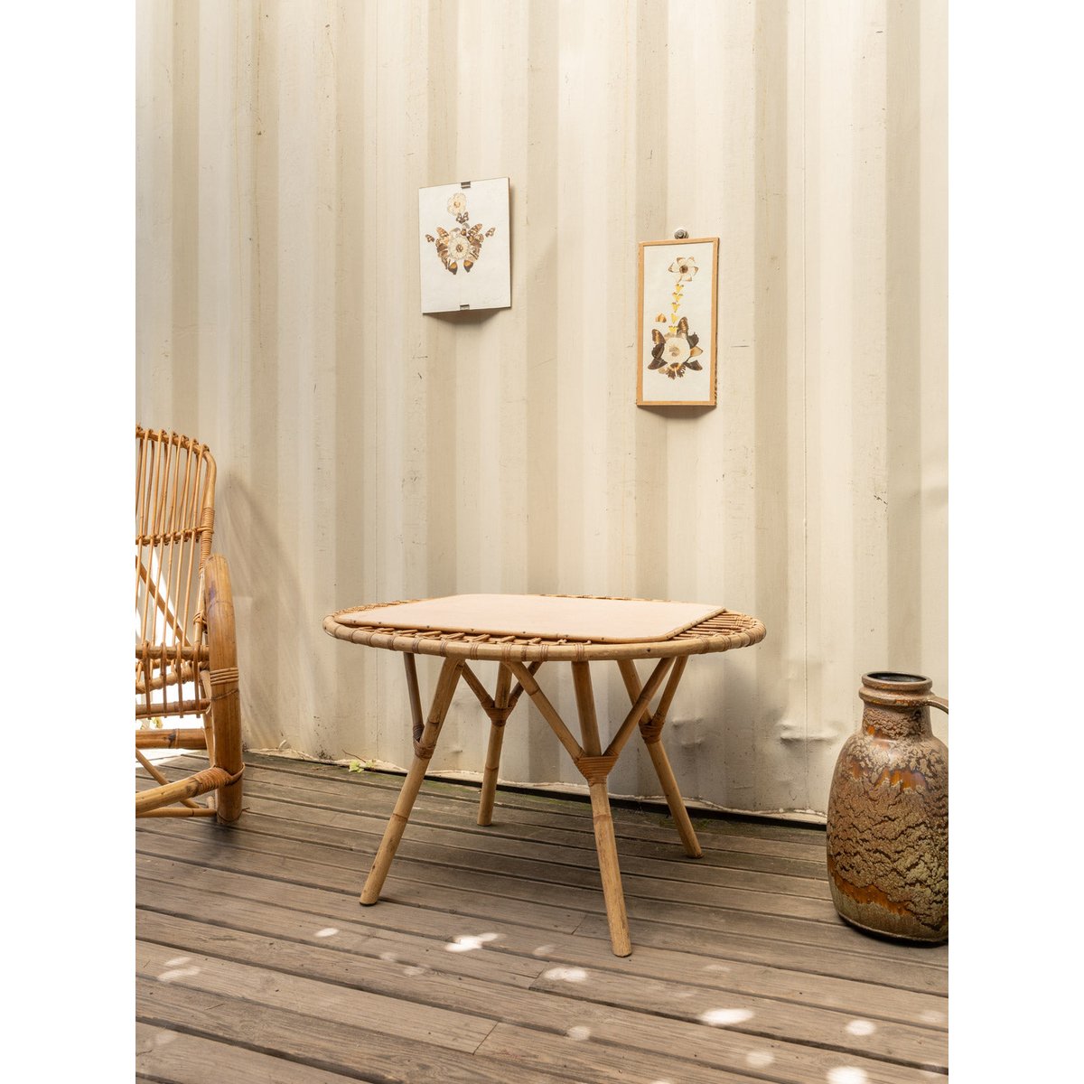Table d'appoint en rotin Francine N°1482 - Bon état bois clair, DEBONGOUT