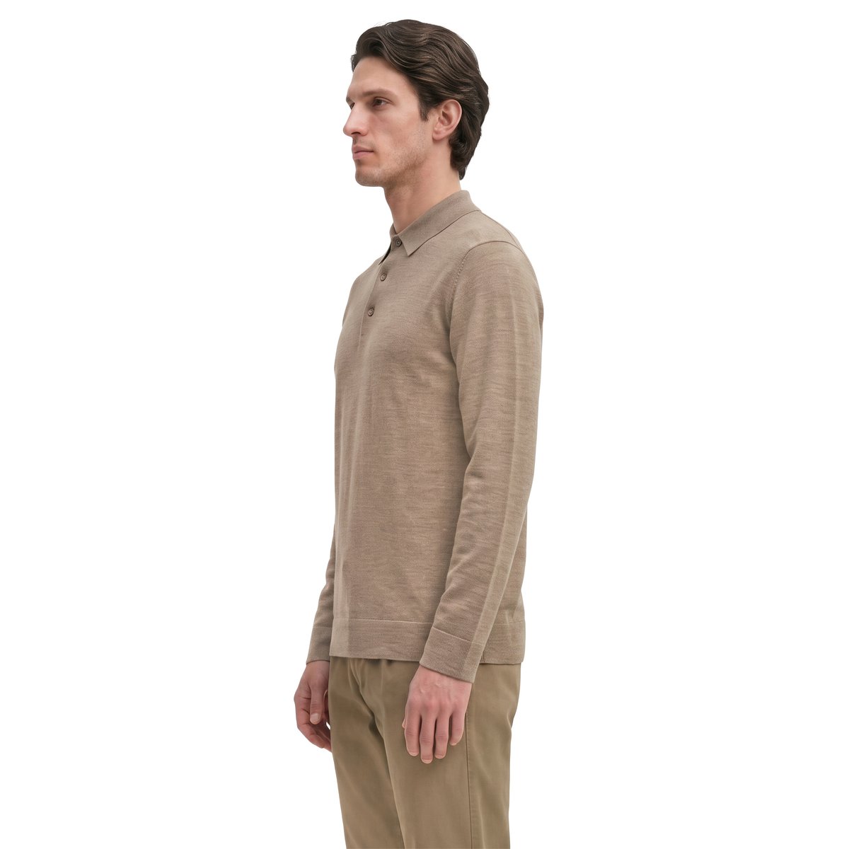Polo en maille, coupe classique en laine vierge douce beige, MARC O'POLO