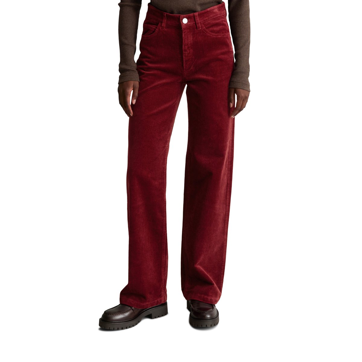 Pantalon en velours côtelé modèle Tomma wide en coton bio extensible rouge, MARC O’POLO DENIM