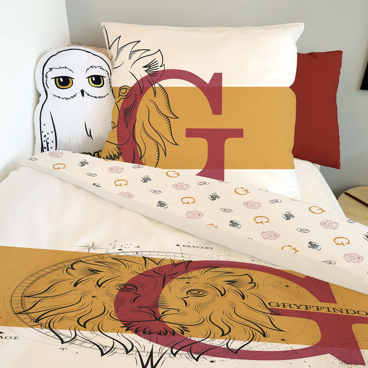 Parure de lit coton, HARRY POTTER GRYFFONDOR LION blanc, HARRY POTTER