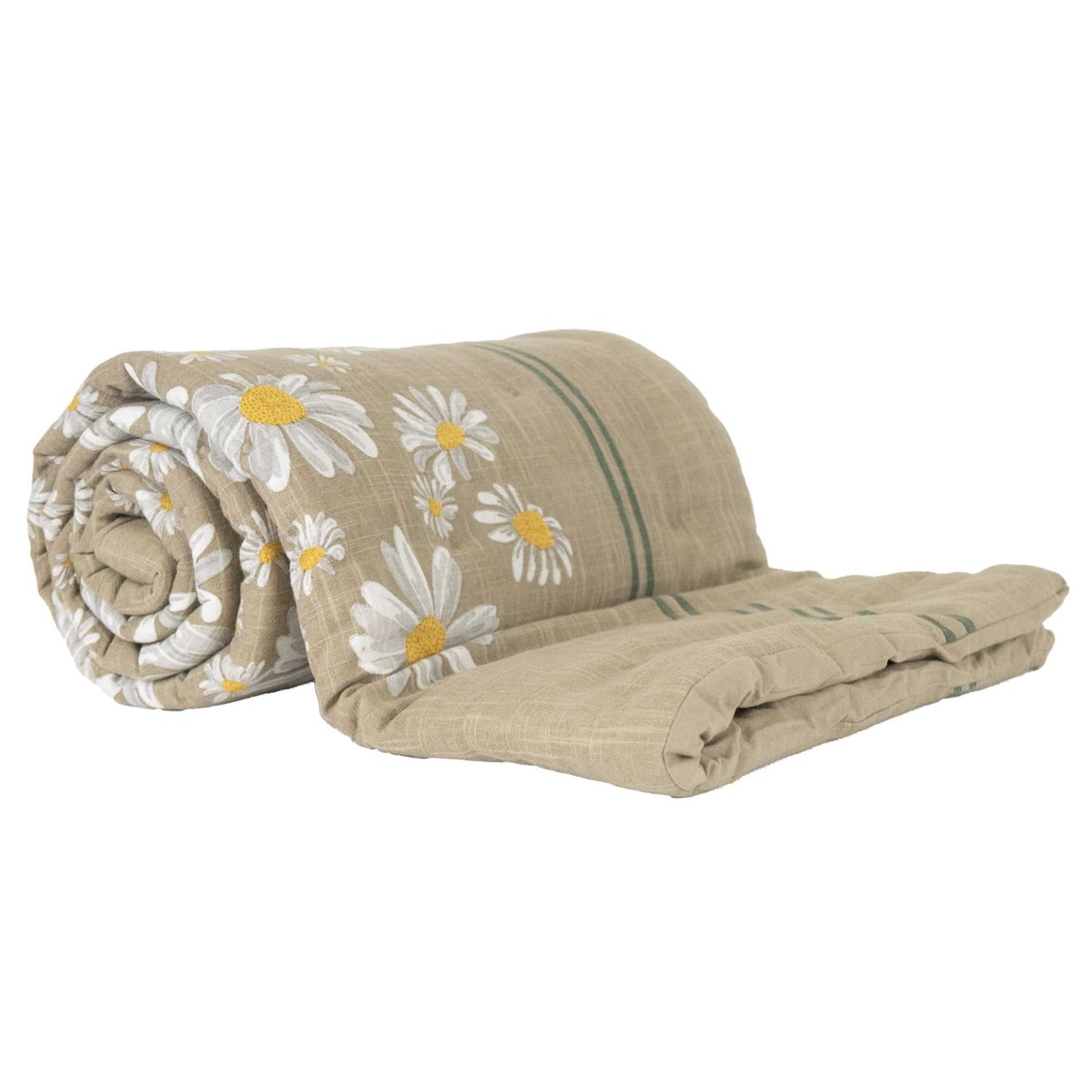 Édredon décoratif en coton motif marguerite taupe, SUD ETOFFE