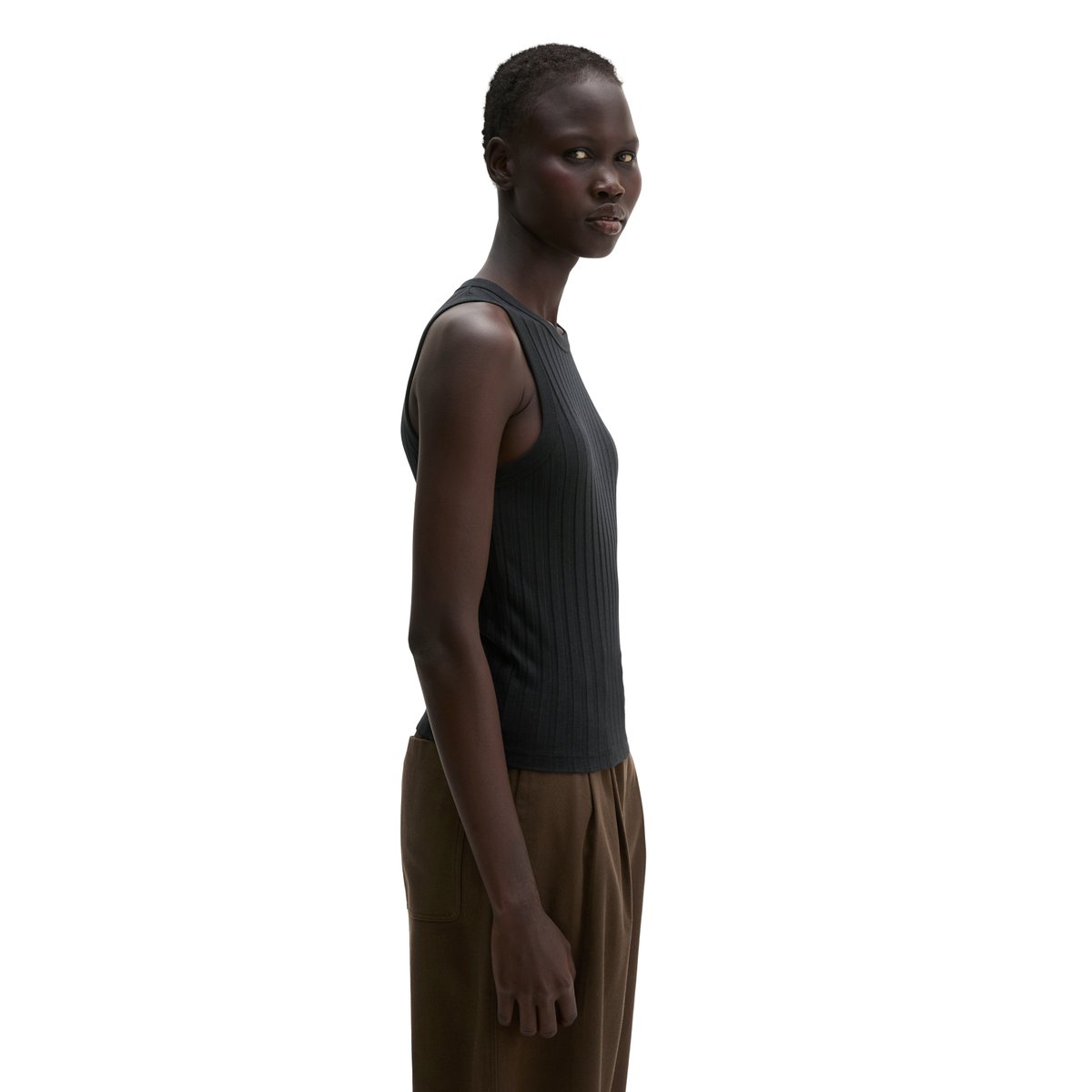 Top slim en pointelle avec TENCEL™ Modal noir, MARC O'POLO