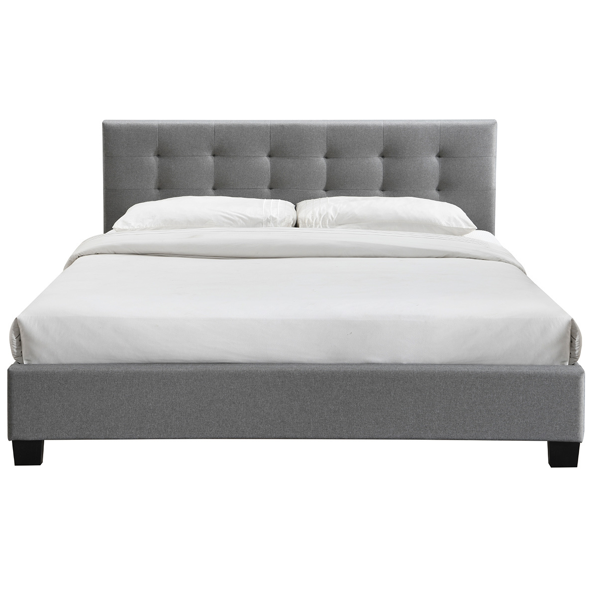 Lit 2 places 180x200 cm en tissu gris capitonné MARQUISE gris, MILIBOO