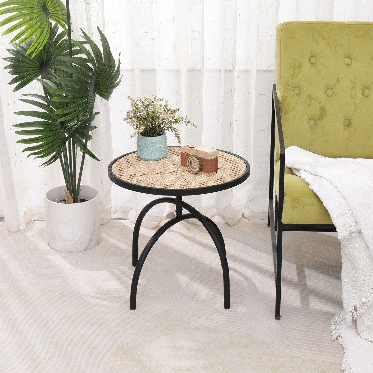 Table d'appoint, métal et rotin, YOKI marron, NORDLYS