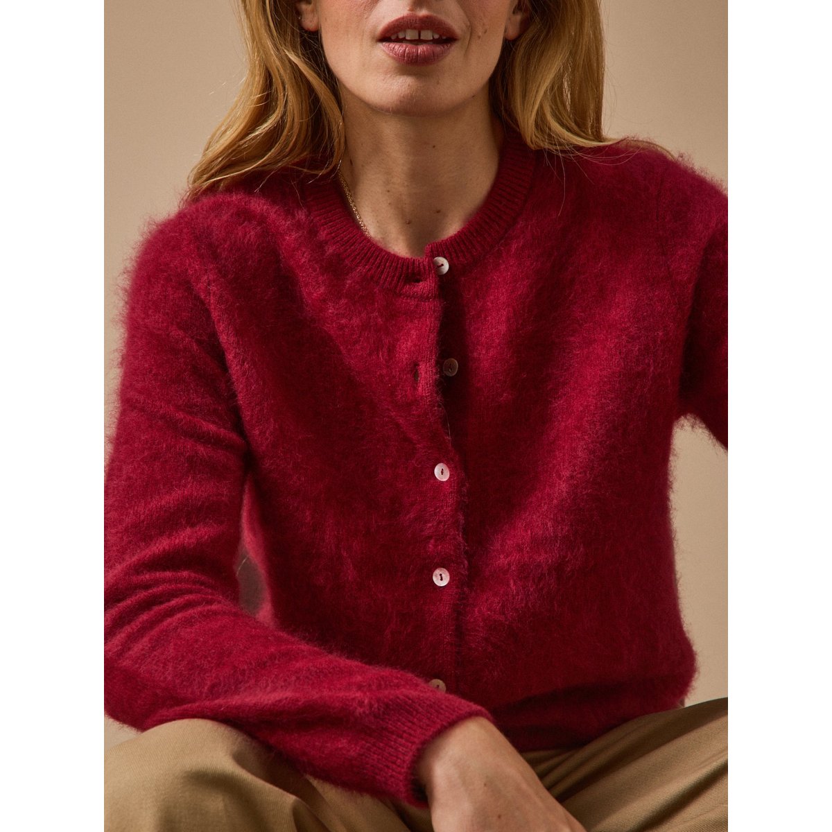 Gilet laine brossée cerise, CYRILLUS