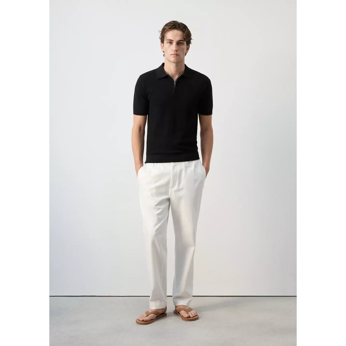 Polo 100 % coton maille structure noir, MANGO MAN