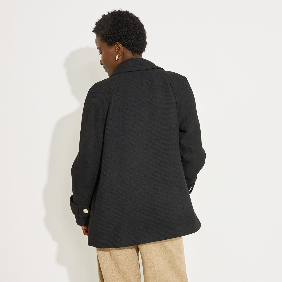 Manteau court droit caban boutonné noir, GRAIN DE MALICE