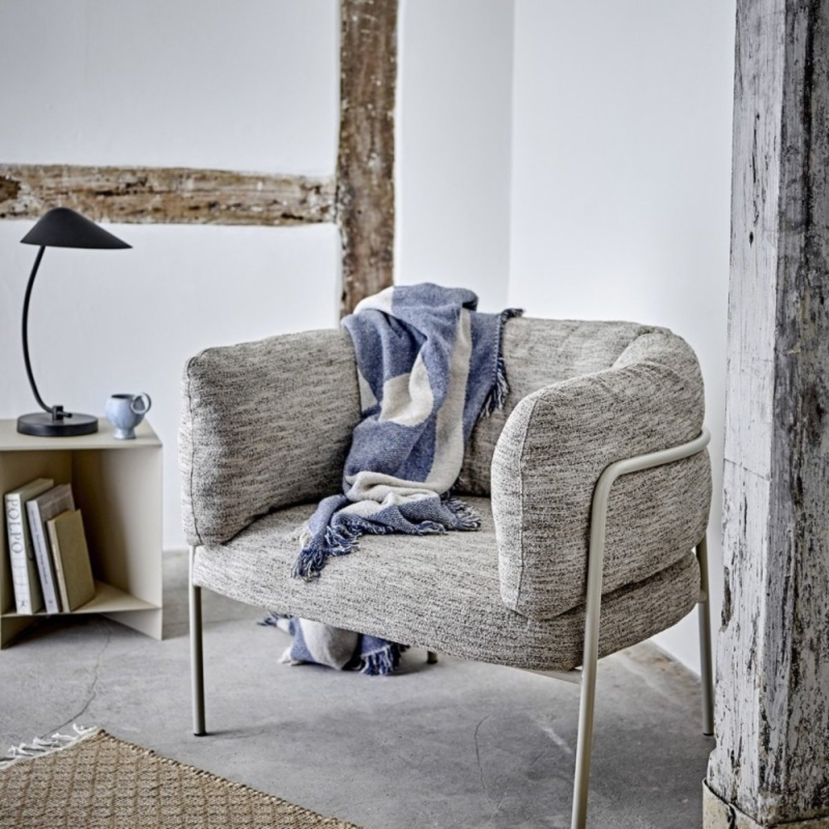 Plaid chic motif graphique coton recyclé AGNO bleu, BLOOMINGVILLE