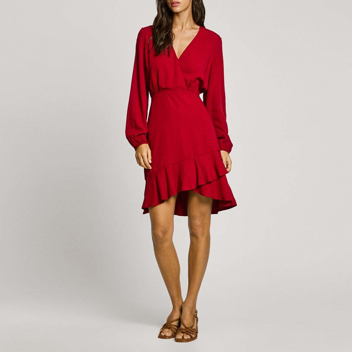 Robe Courte À Col V rouge brûlé, PEPE JEANS