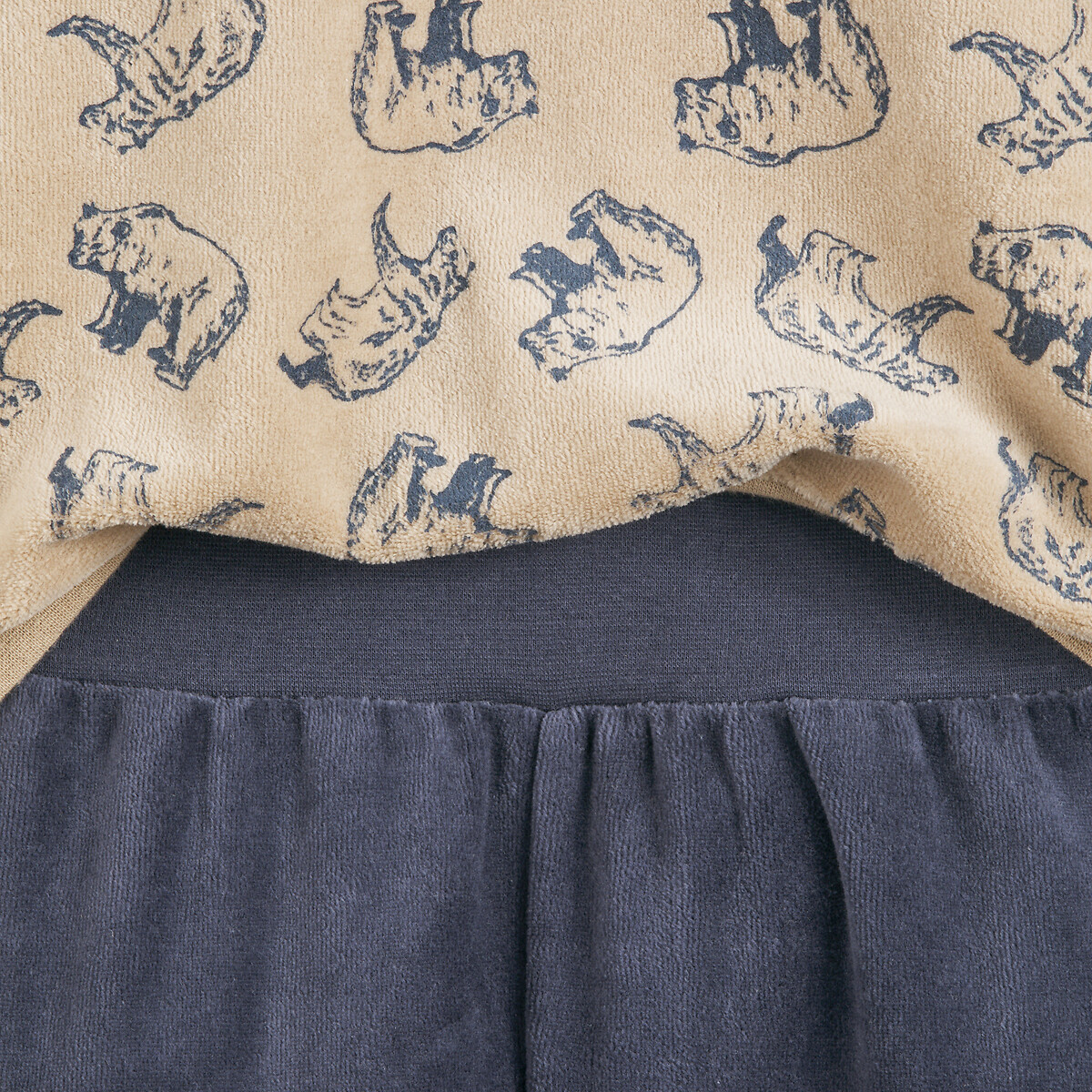 Lot de 2 pyjamas en velours, imprimé ours bleu marine + beige, LA REDOUTE COLLECTIONS