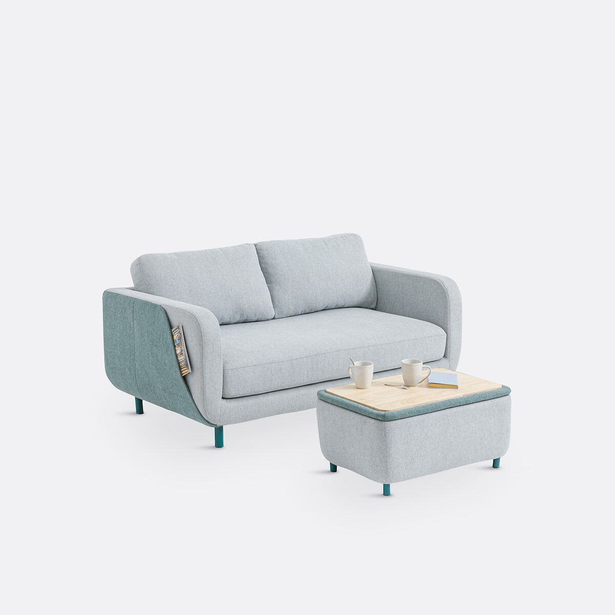Pufe 3 em 1, assento, arrumação e mesa de centro, Jimba cinzento/azul, LA REDOUTE INTERIEURS