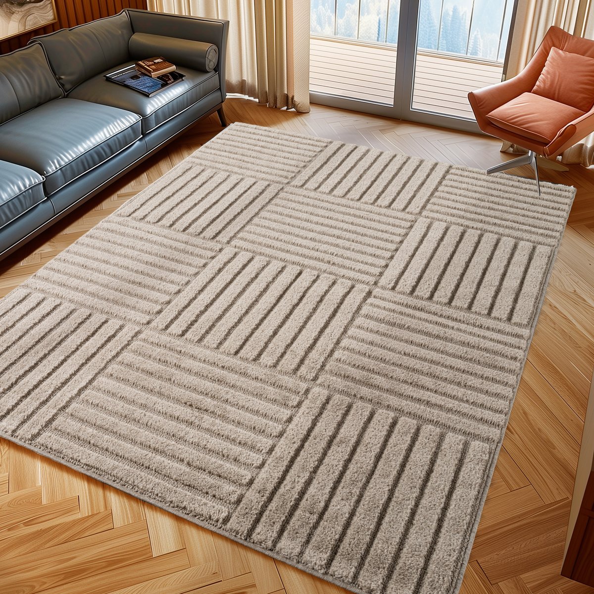 Tapis intérieur à relief motif damier TURIN beige, NAZAR RUGS