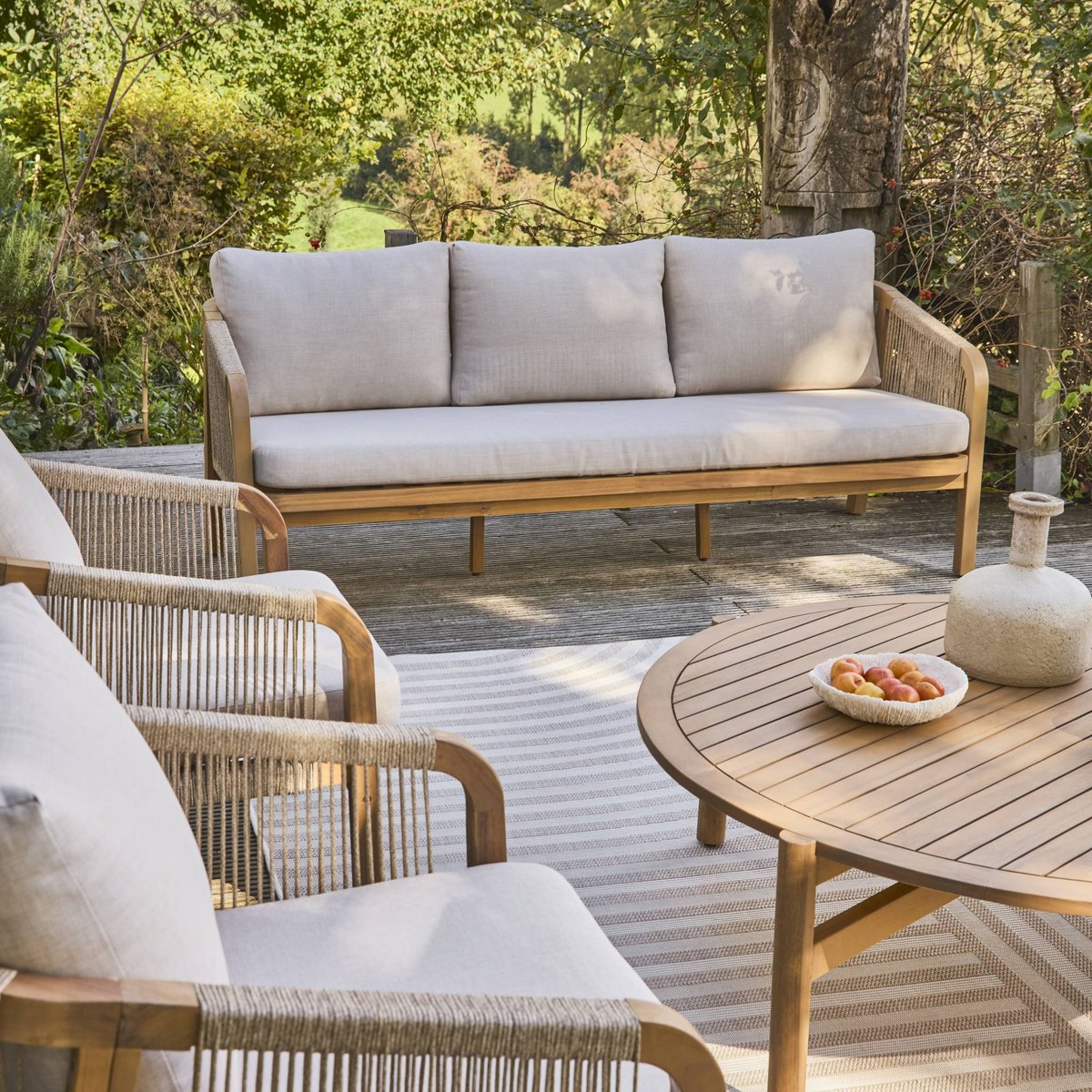 Salon de jardin bois d'acacia et cordes 7 places  PARANA 7 PLACES beige, SWEEEK