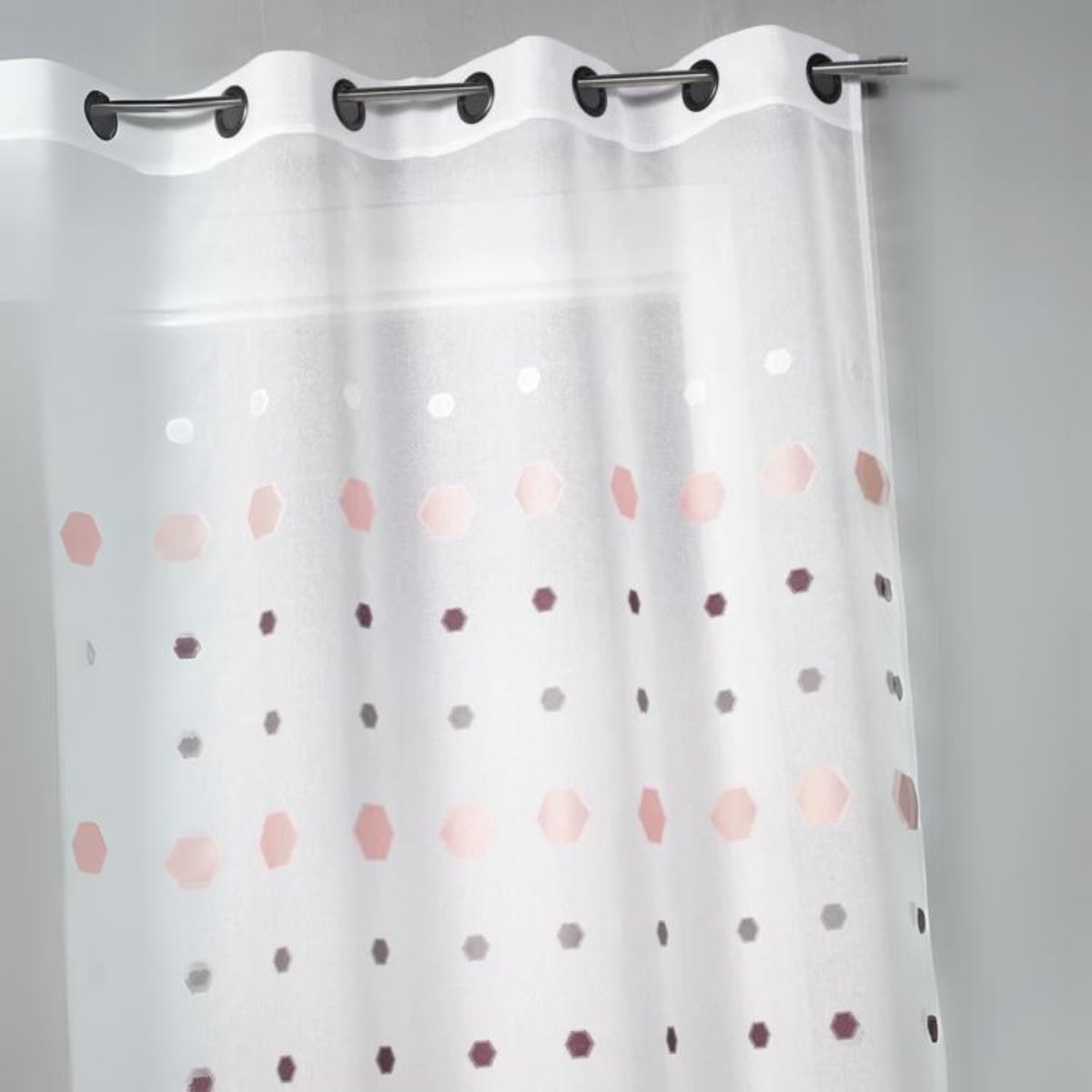 Voilage jacquard imprimés hexagonaux rose boudoir, HOME MAISON