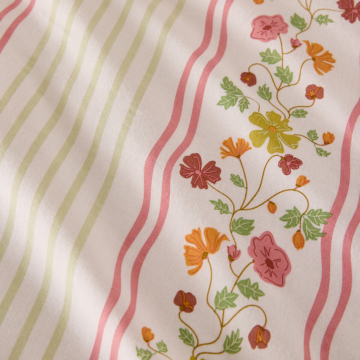 Fabiola Striped/Floral Print Washed Cotton Pillowcase floral and striped print, LA REDOUTE INTERIEURS