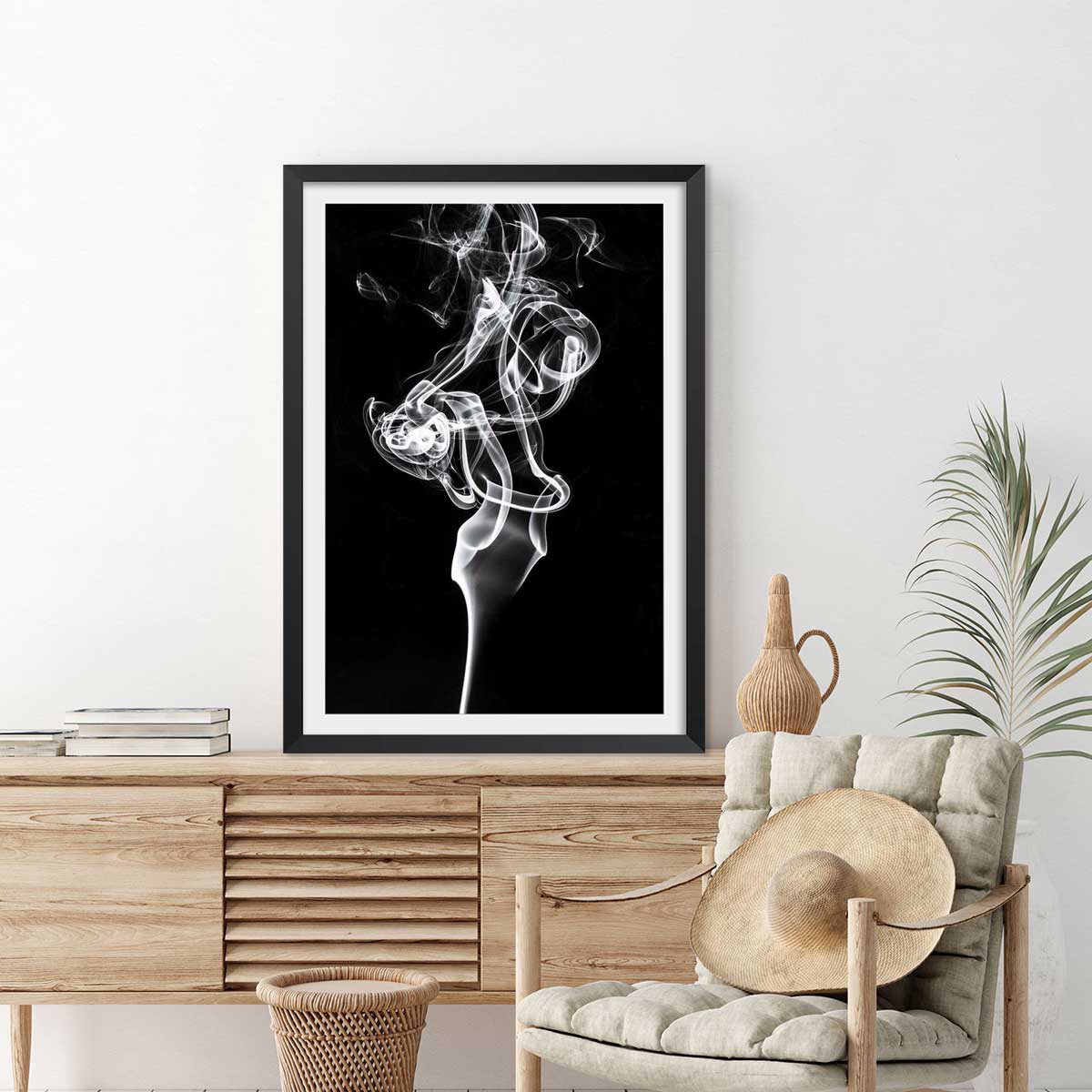 Poster white smoke tulip dream affiche + cadre en bois - noir, HEXOA