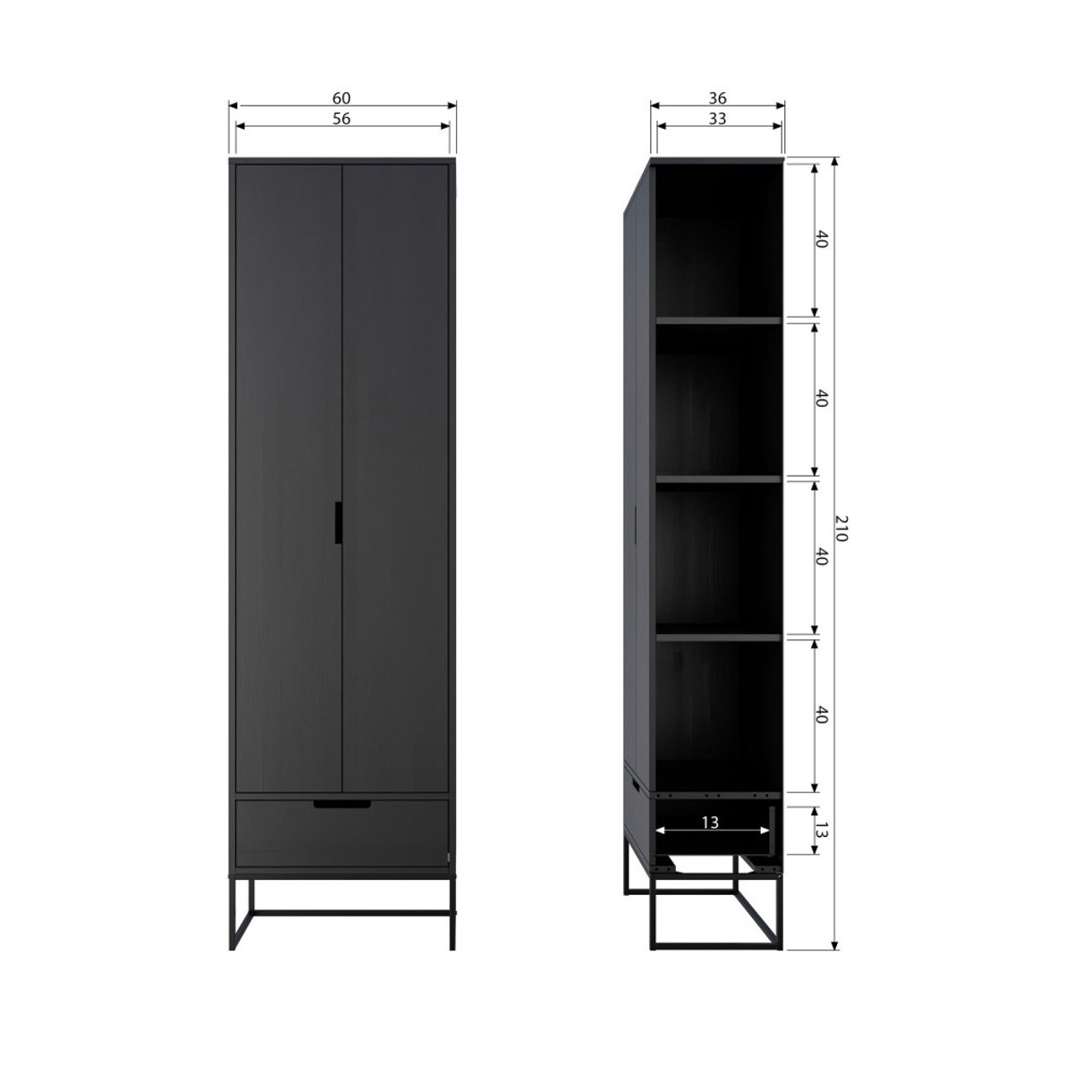 Armoire en frêne brossé- SILAS noir, WOOOD