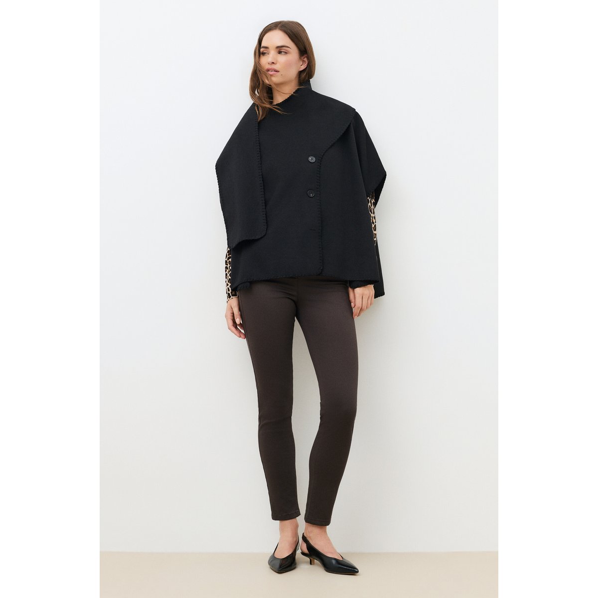 Poncho ample col rond HESTELA noir, CAROLL