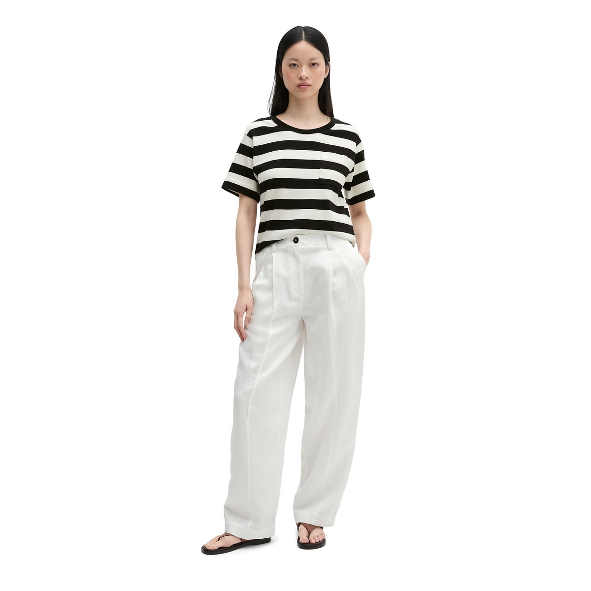 T-shirt rayé loose en single jersey doux bleu foncé, MARC O'POLO