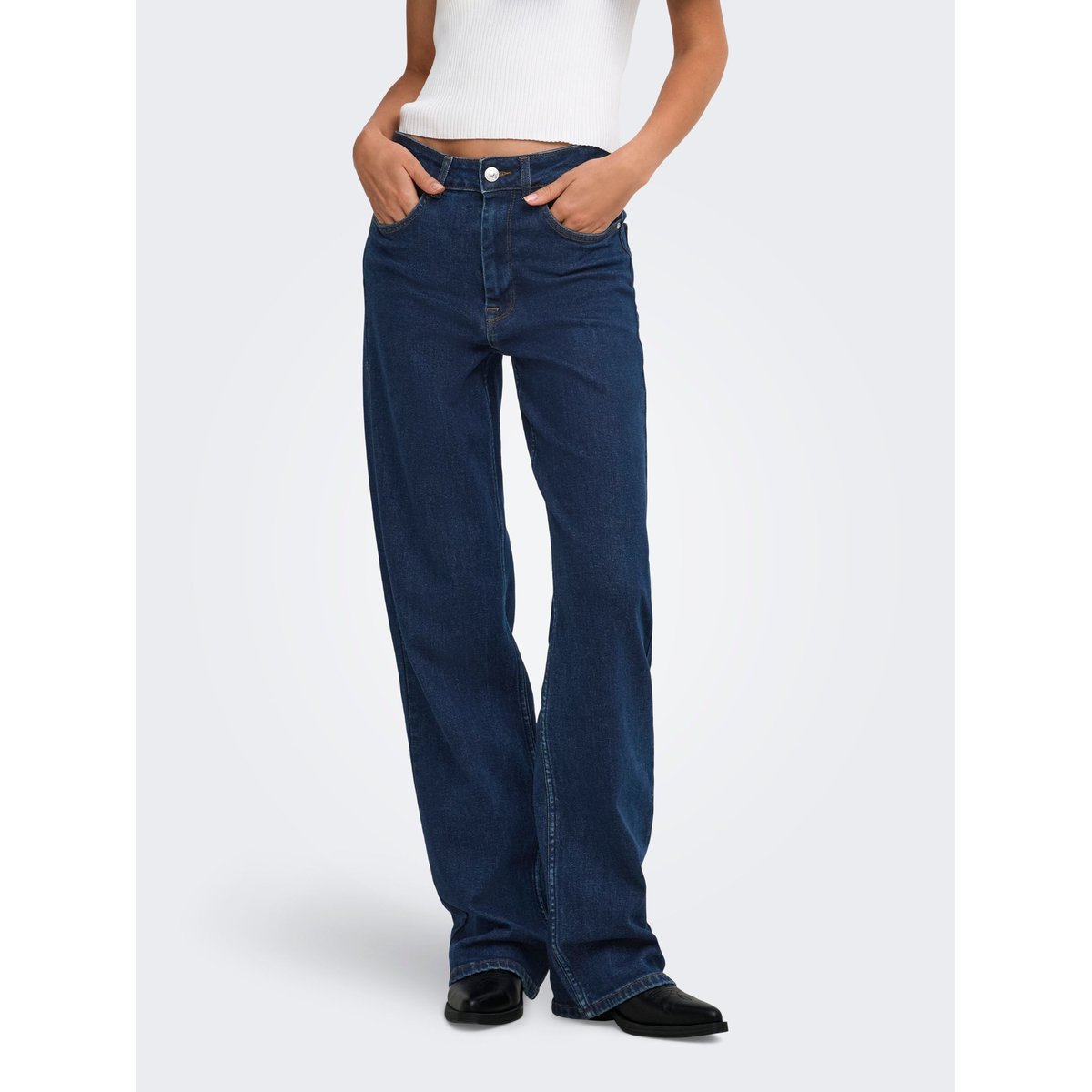 Jean À Jambe Large dark blue denim, ONLY